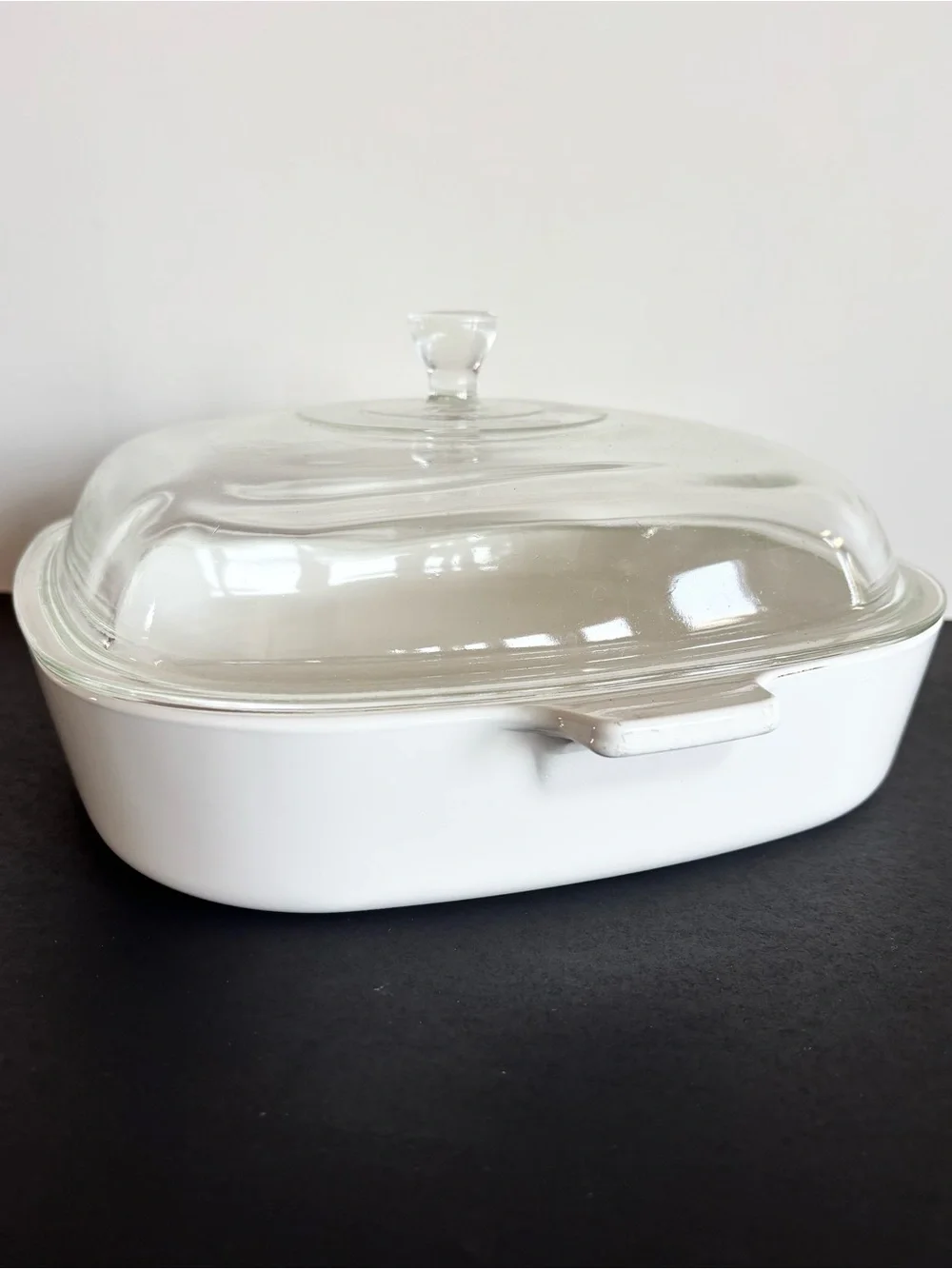 Vintage Corning Ware Black Trefoil Scroll Casserole Dish with Glass Lid